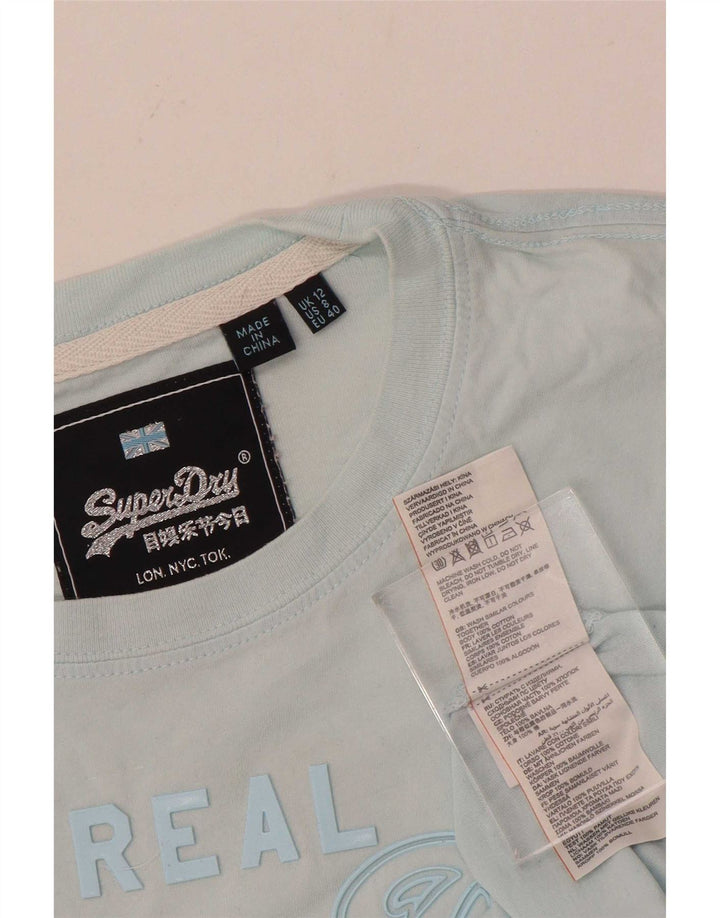 Superdry Damen Grafik-T-Shirt-Oberteil UK 12 Mittelblaue Baumwolle