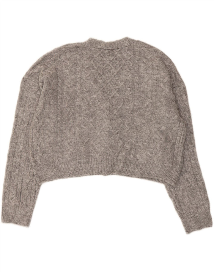 ZARA Damen Crop Oversized Cardigan Pullover UK 10 Small Grau