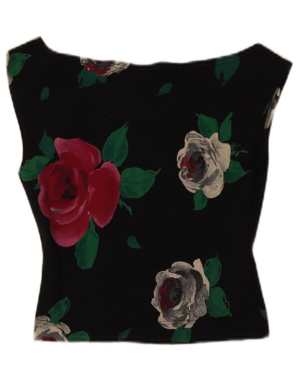 Byblos Damen Crop ärmelloses Blusenoberteil US 6 Medium Black Floral Cotton
