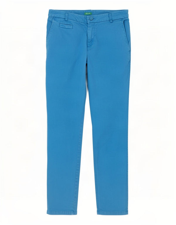 Benetton Womens Straight Chino Trousers IT 42 Medium W30 L28 Blue Cotton