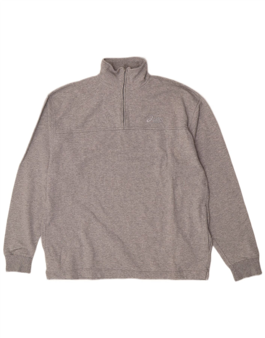 Asics Herren-Sweatshirt mit Reißverschluss am Hals, groß, aus grauer Baumwolle