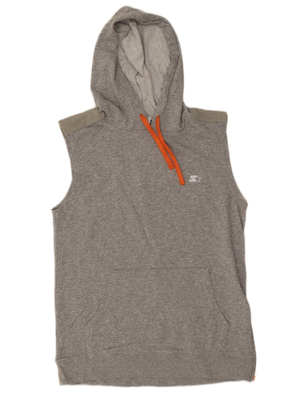 Ärmelloser Starter-Kapuzenpullover für Herren aus mittelgrauer Baumwolle