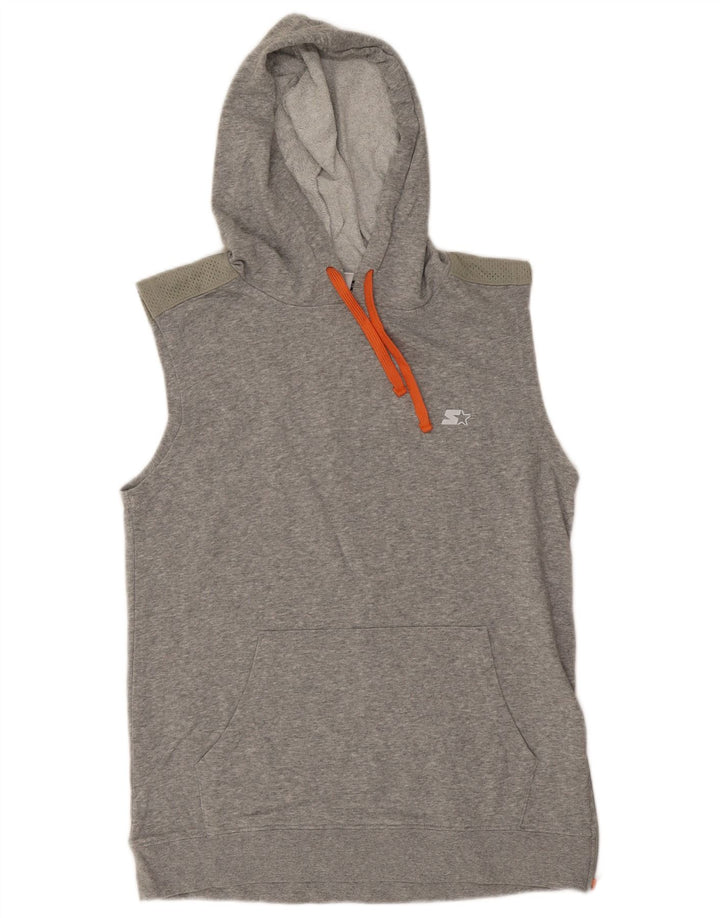 Ärmelloser Starter-Kapuzenpullover für Herren aus mittelgrauer Baumwolle