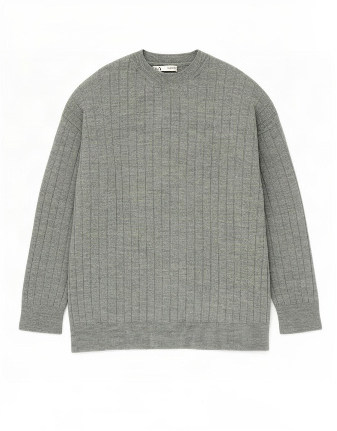 Zara Herren-Pullover mit Rundhalsausschnitt, Mittelgrünes Acryl