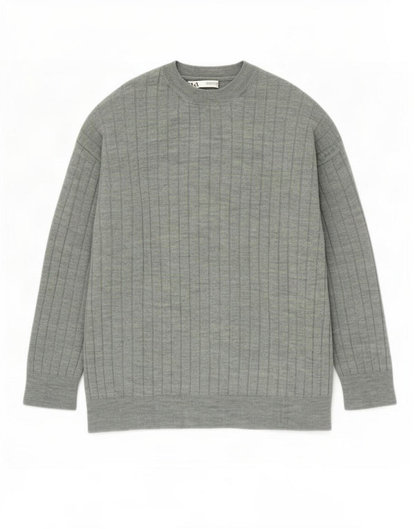 Zara Mens Crew Neck Jumper Sweater Medium Green Acrylic