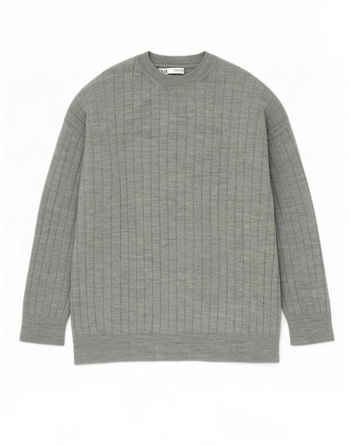 Zara Herren-Pullover mit Rundhalsausschnitt, Mittelgrünes Acryl