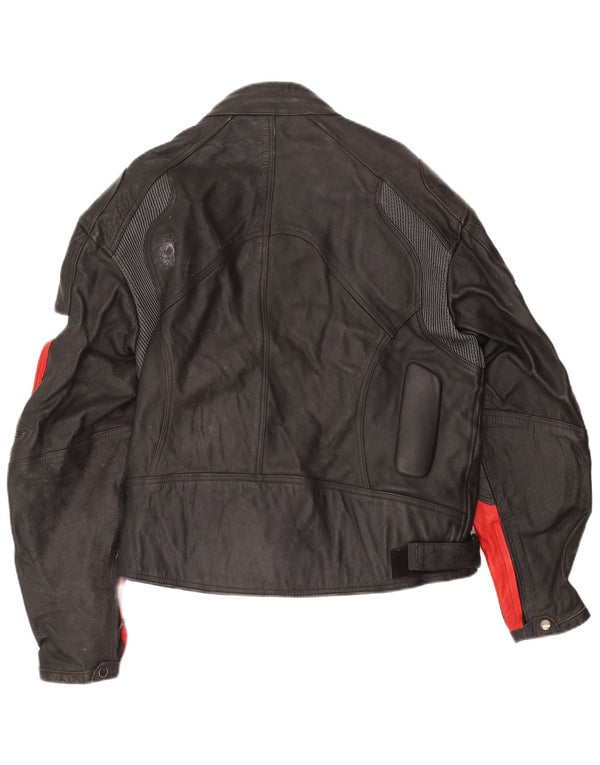 Vintage Damen Leder Racer Jacke UK 14 3XL Schwarz Farbblock