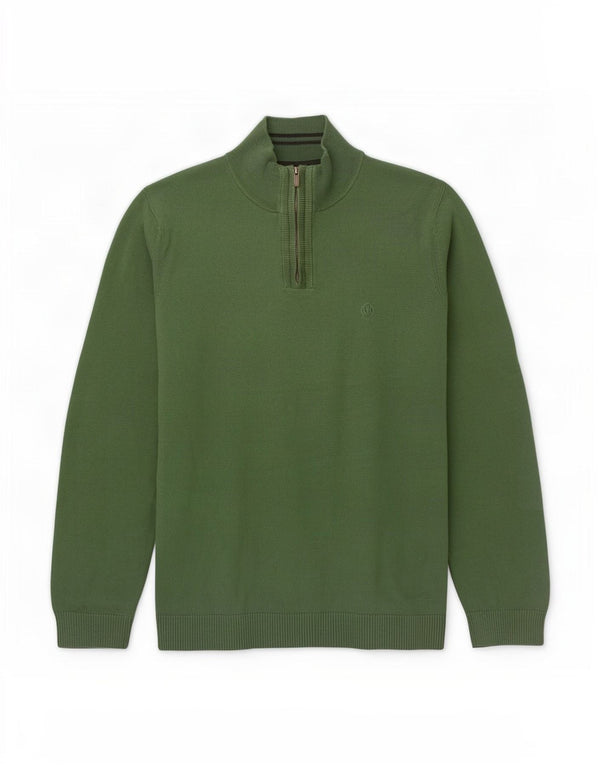 Fat Face Herren-Pullover mit Reißverschluss am Hals, 2XL, grüne Baumwolle