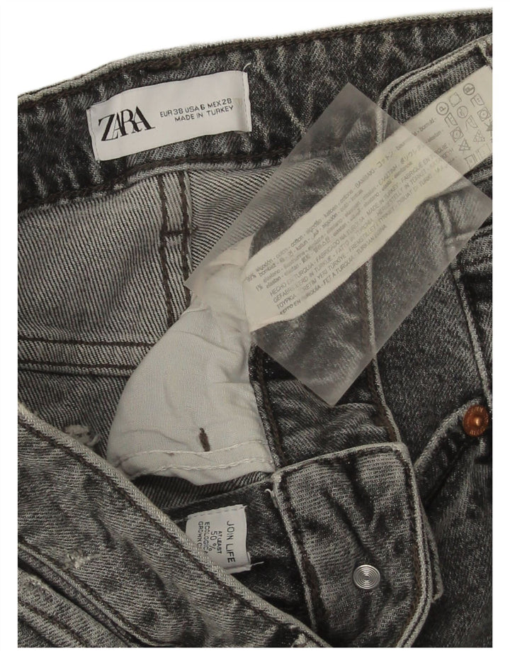 Zara Damen Distressed Straight Jeans EU 38 Small W28 L27 Graue Baumwolle