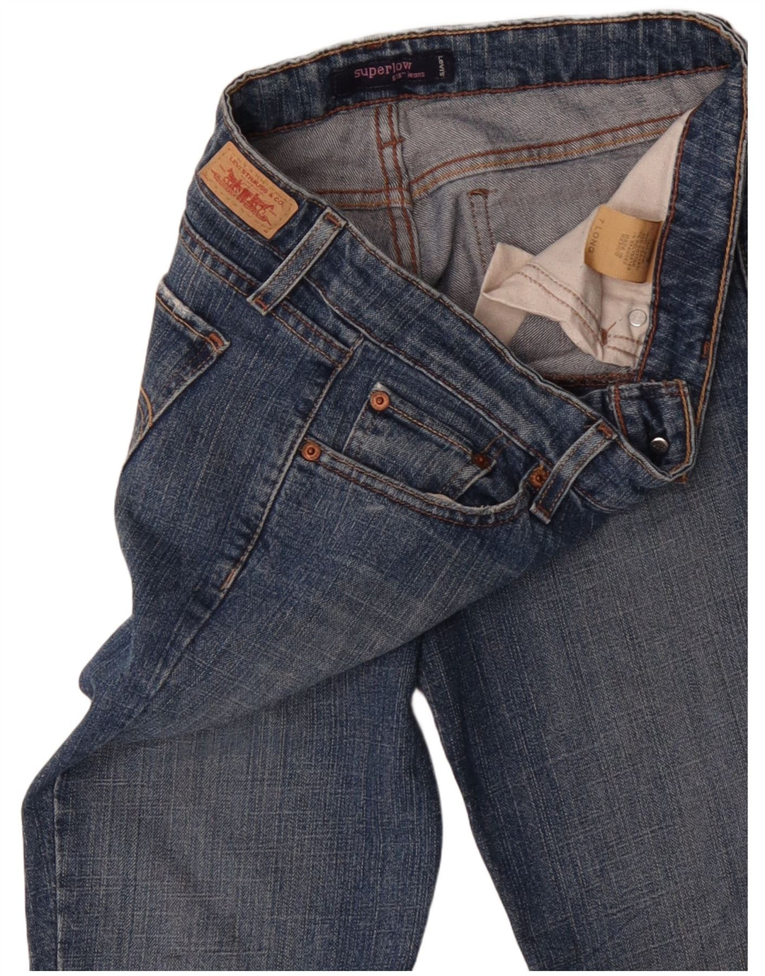 LEVI'S Damen 518 Super Low Bootcut Jeans US 7 Medium W30 L34 Blaue Baumwolle