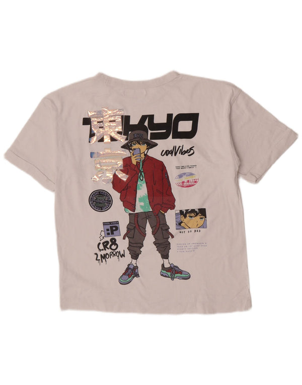 Zara Mädchen-T-Shirt mit Grafik, 13–14 Jahre, graue Baumwolle