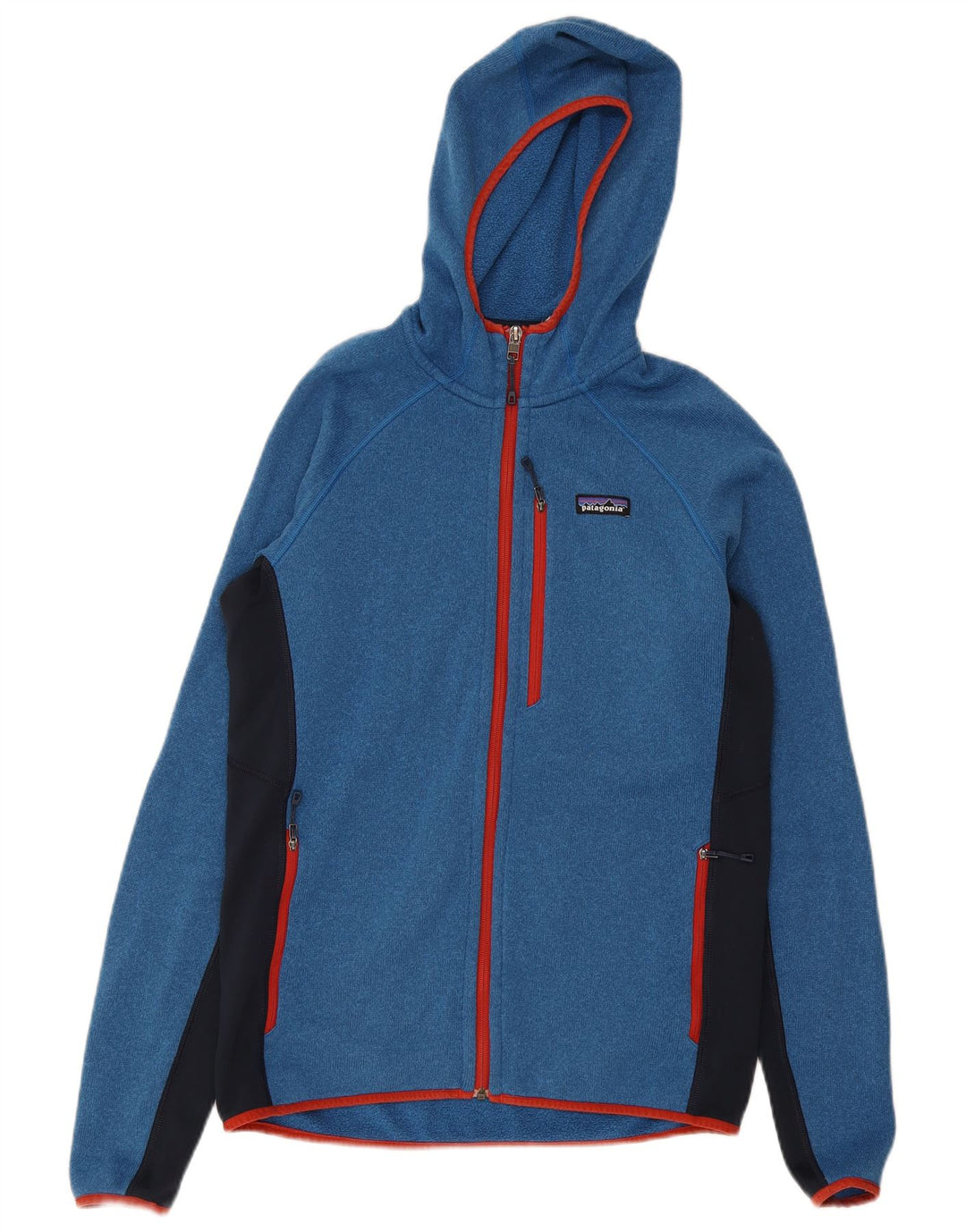 Patagonia Herren-Kapuzenpullover mit Reißverschluss, mittelblau, Farbblock-Polyester