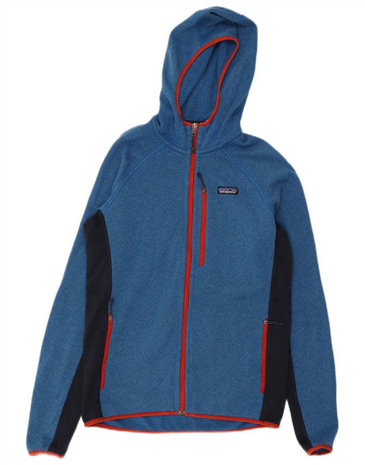 Patagonia Herren-Kapuzenpullover mit Reißverschluss, mittelblau, Farbblock-Polyester