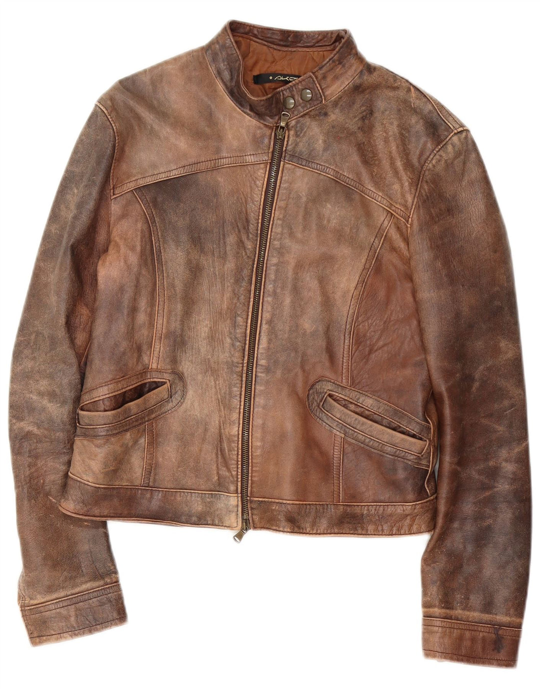 Vintage Damen Leder Racer Jacke IT 48 XL Braun