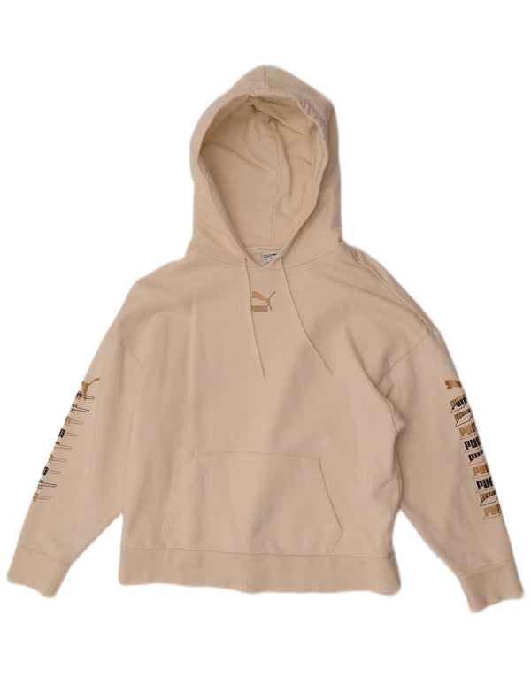 Puma Womens Graphic Hoodie Pullover UK 14 Medium Off White Cotton