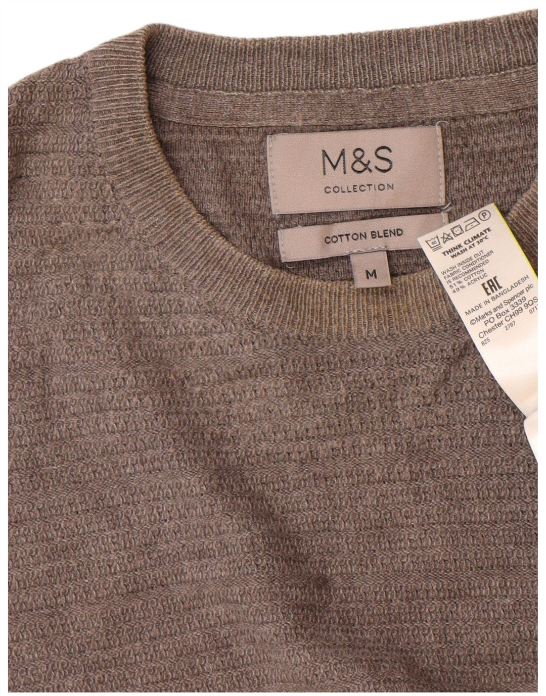Marks & Spencer Herren-Pullover mit Rundhalsausschnitt, mittelgraue Baumwolle