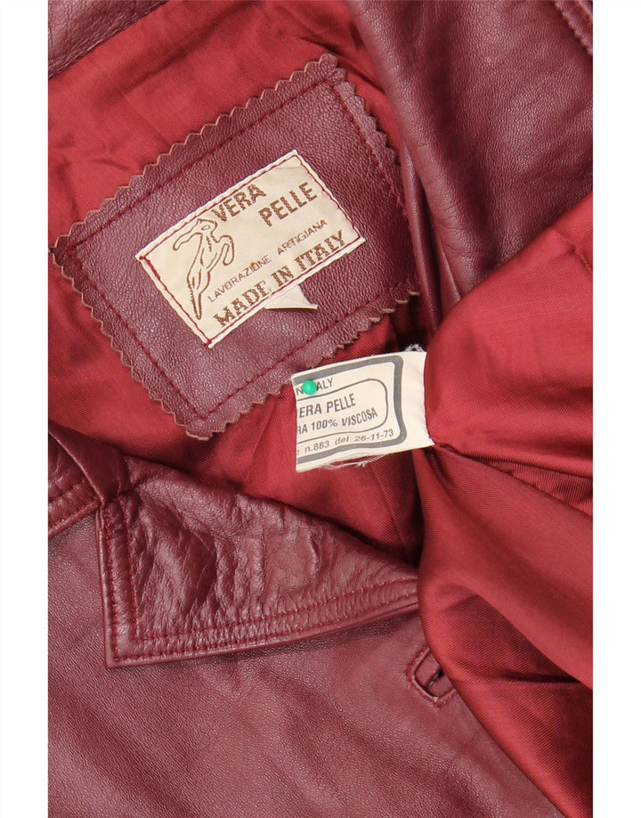 Vintage Damen 4-Knopf-Lederblazerjacke UK 18 XL Burgunderrotes Leder