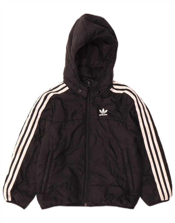 ADIDAS Boys Hooded Padded Jacket 6-7 Years Black Polyester