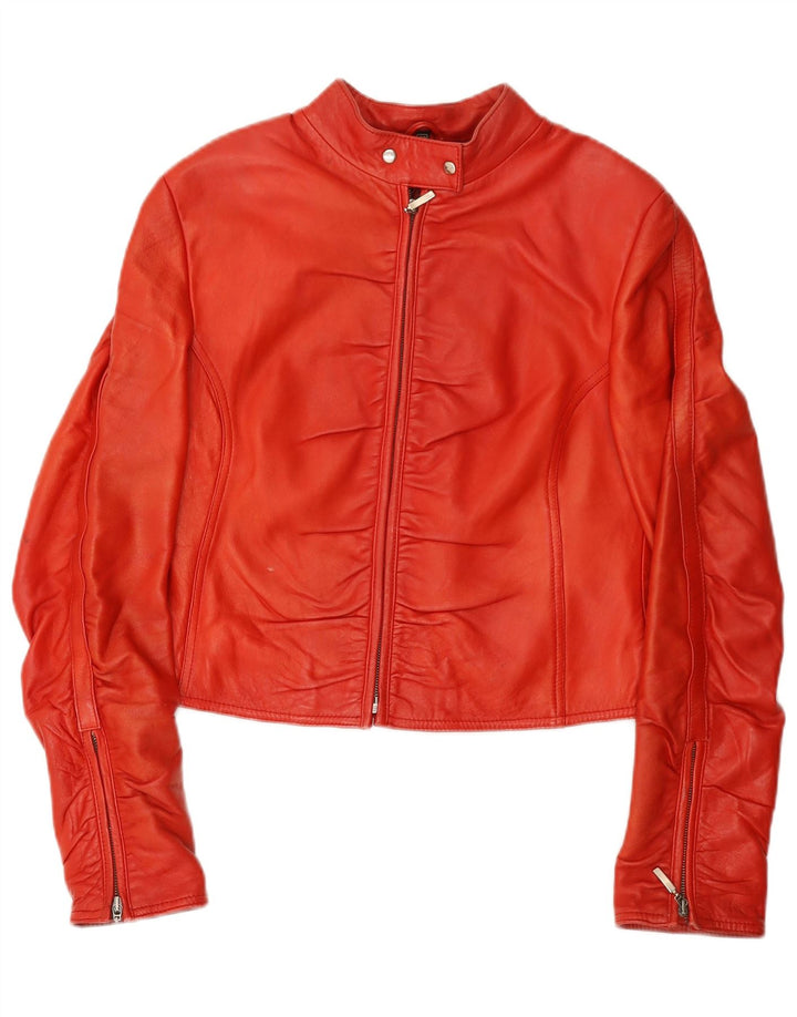 VINTAGE Damen Crop Leder Racer Jacke IT 42 Mittelrotes Leder