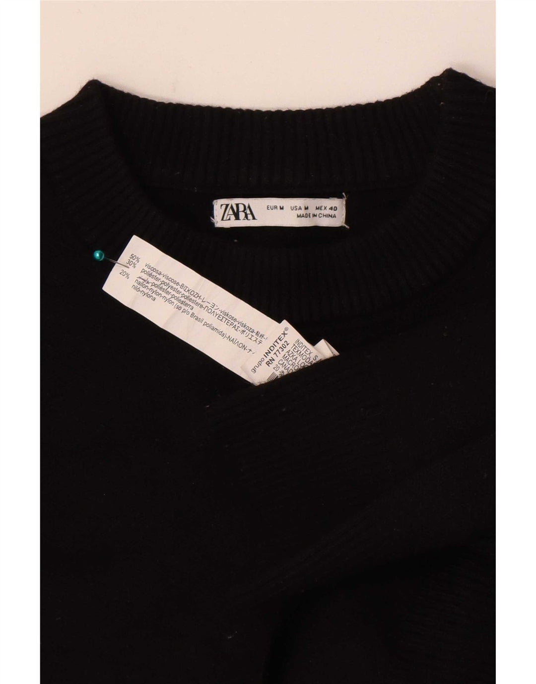 Zara Herren-Pullover mit Rundhalsausschnitt, mittlere schwarze Viskose