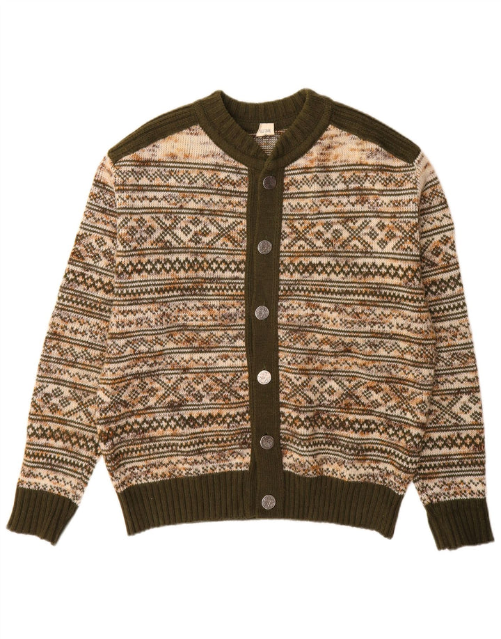 Vintage Herren Cardigan Pullover Mittelgrün Fair Isle Acryl
