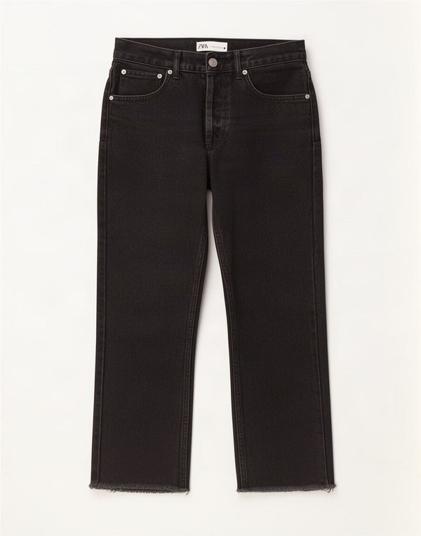 Zara Damen Straight Jeans EU 36 XS W26 L24 Schwarze Baumwolle