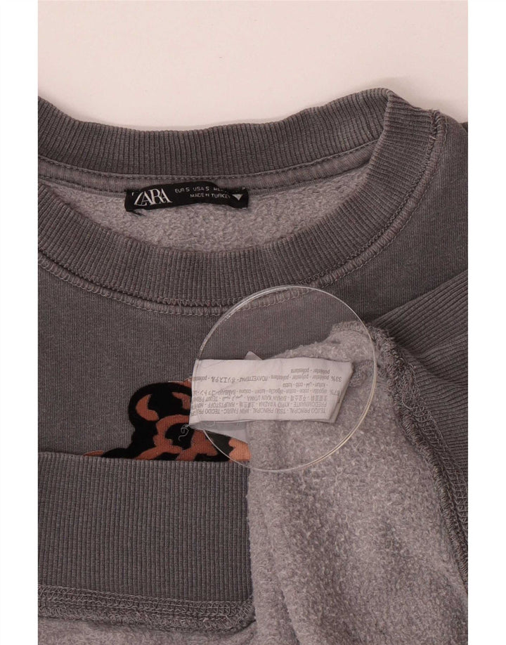 Zara Damen-Sweatshirt mit Grafik-Übergröße, Gr. 10, Größe S, Grau, Baumwolle