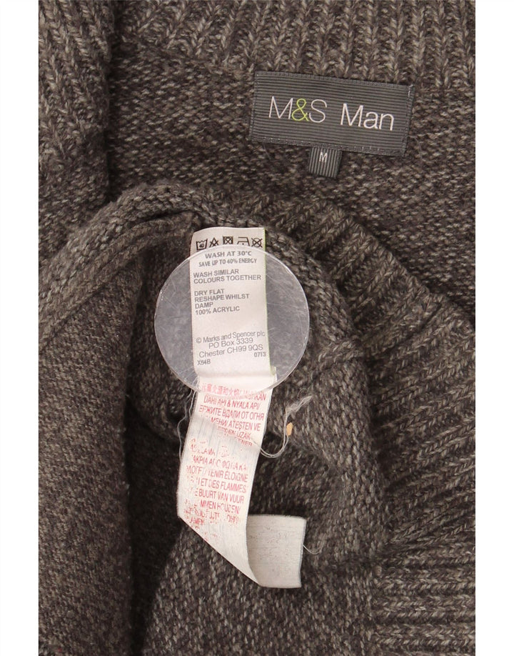 Marks & SPENCER Herren-Strickjacke, mittelgrau geflecktes Acryl