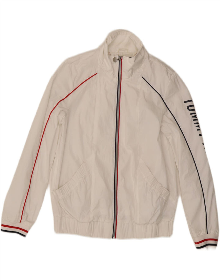 TOMMY HILFIGER Damen Grafik-Trainingsanzug-Oberteiljacke UK 10 Small Weiß