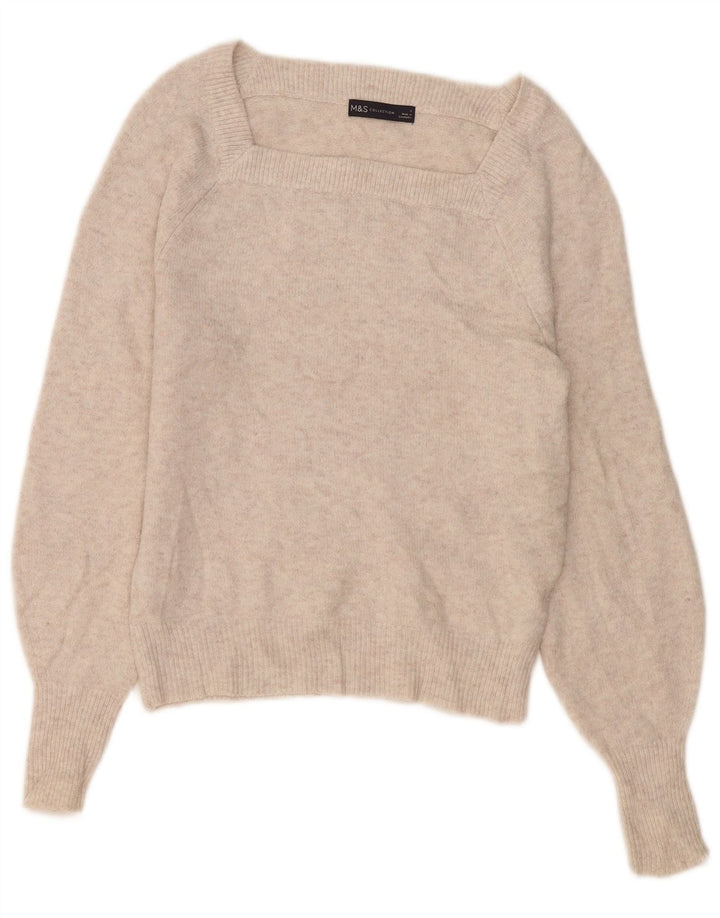 Marks & Spencer Damen-Pullover mit U-Boot-Ausschnitt, Gr. 10, Beige, Polyester