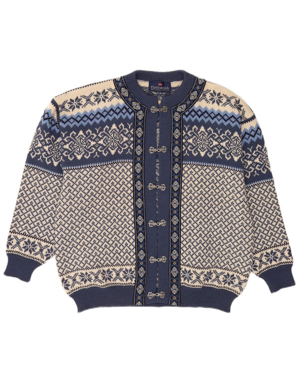 Nordstrikk Herren-Strickjacke XL, blaue Fair-Isle-Schurwolle