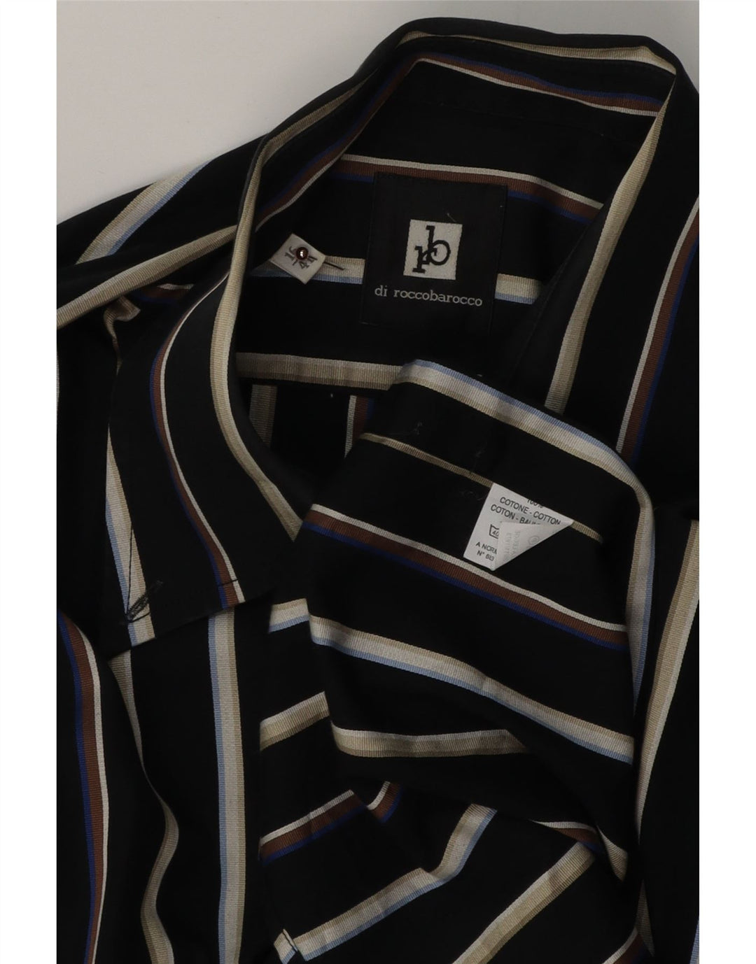 ROCCOBAROCCO Herrenhemd Größe 41 16 Große schwarz gestreifte Baumwolle