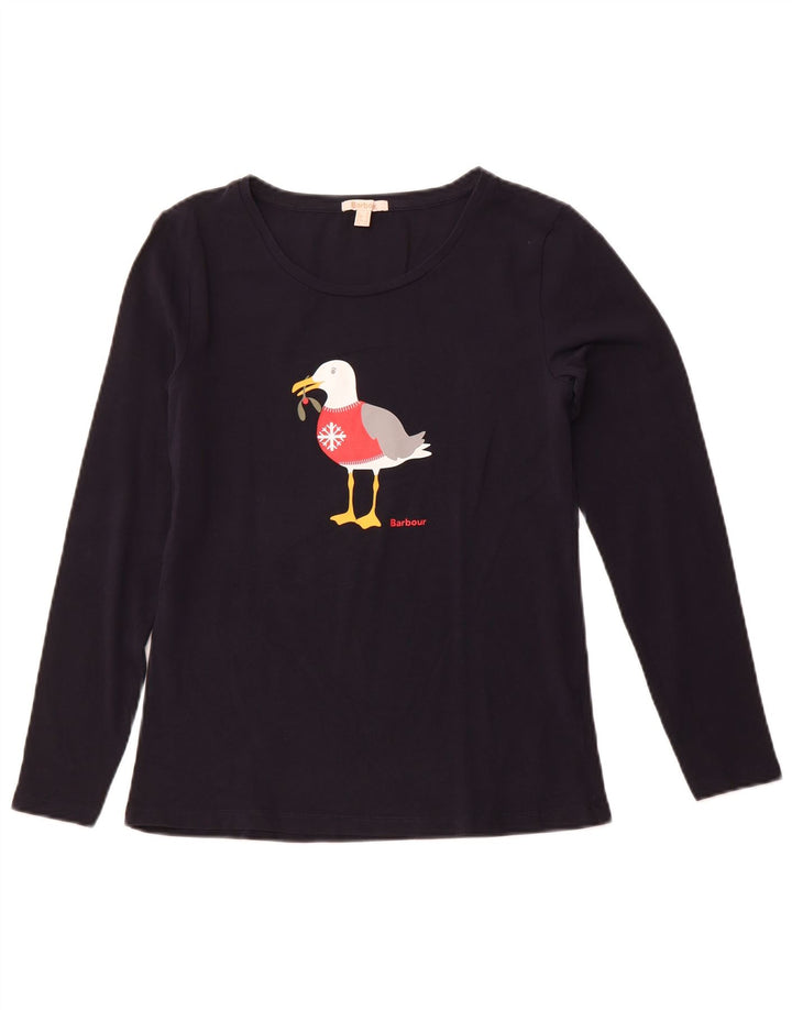 BARBOUR Damen Graphic Top Langarm UK 10 Small Marineblau Weihnachten