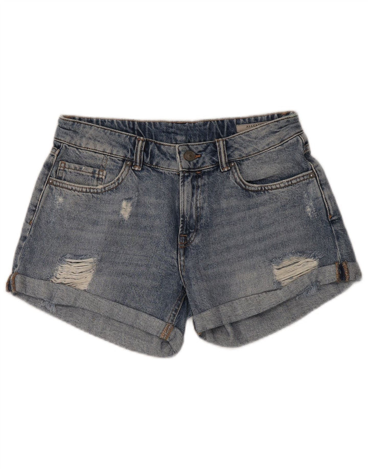 All Saints Damen-Jeansshorts im Distressed-Look, W30, mittelblaue Baumwolle