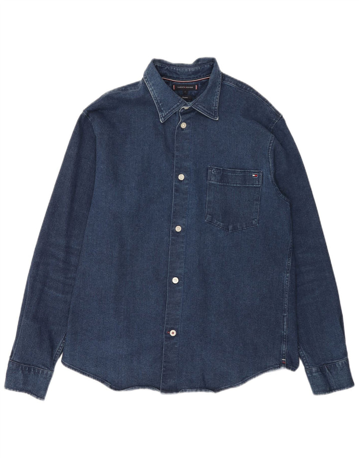 TOMMY HILFIGER Herren Indigo-Jeanshemd, große blaue Baumwolle
