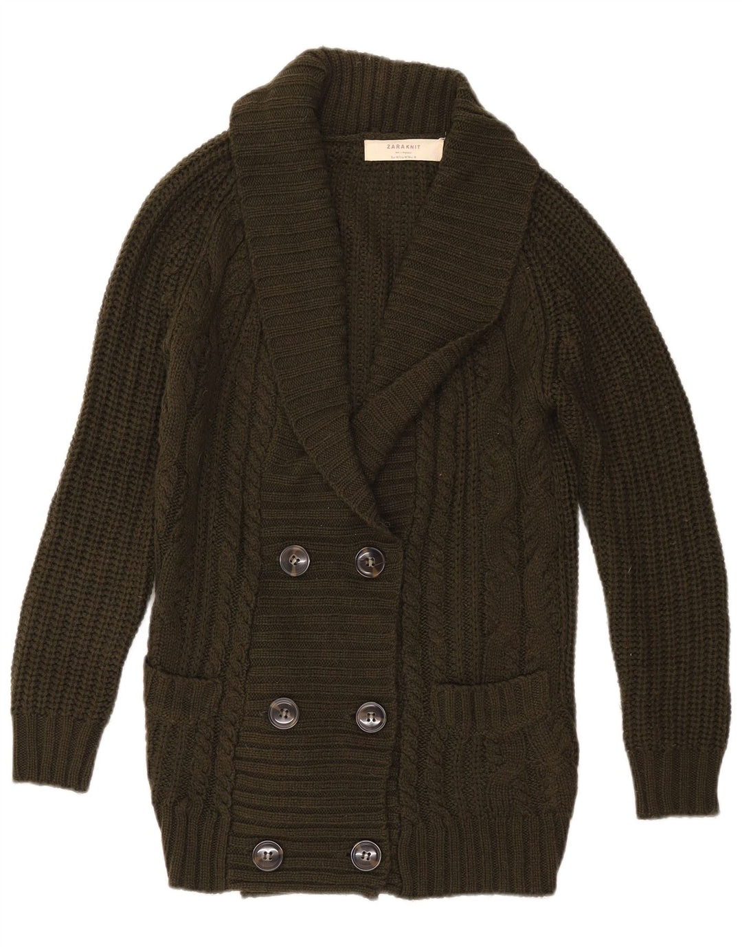 Zweireihiger Cardigan-Pullover von Zara für Damen, Gr. 14, mittleres Khaki