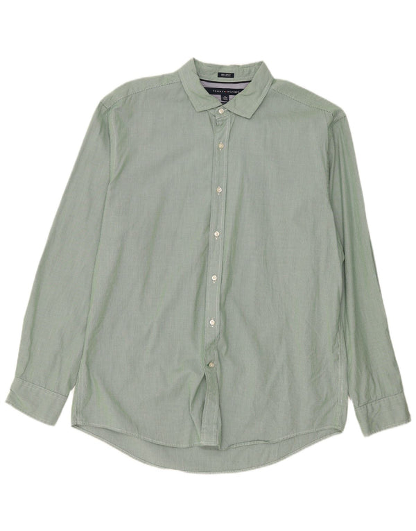 Tommy Hilfiger Herren Custom Fit Hemd XL Grüne Hahnentritt-Baumwolle