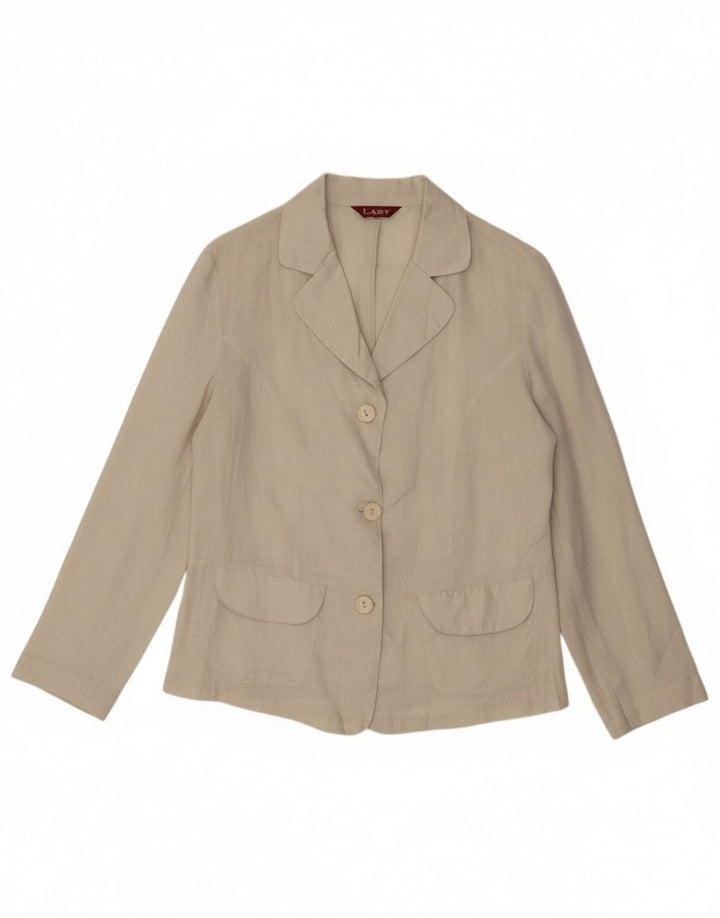 Vintage Damen Hemdbluse UK 14 Medium Beige Leinen