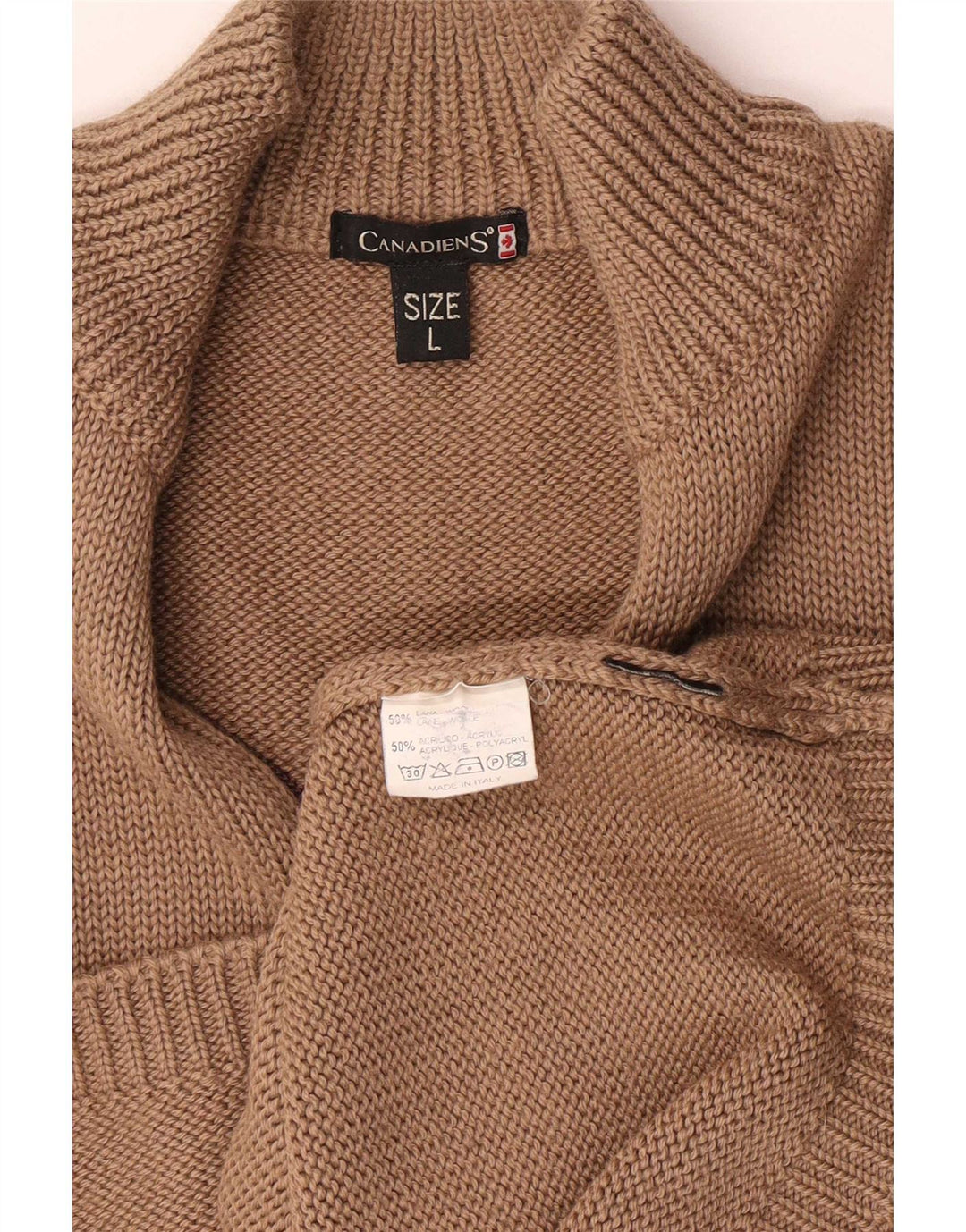 Canadiens Herren-Pullover mit Reißverschluss am Hals, große braune Wolle