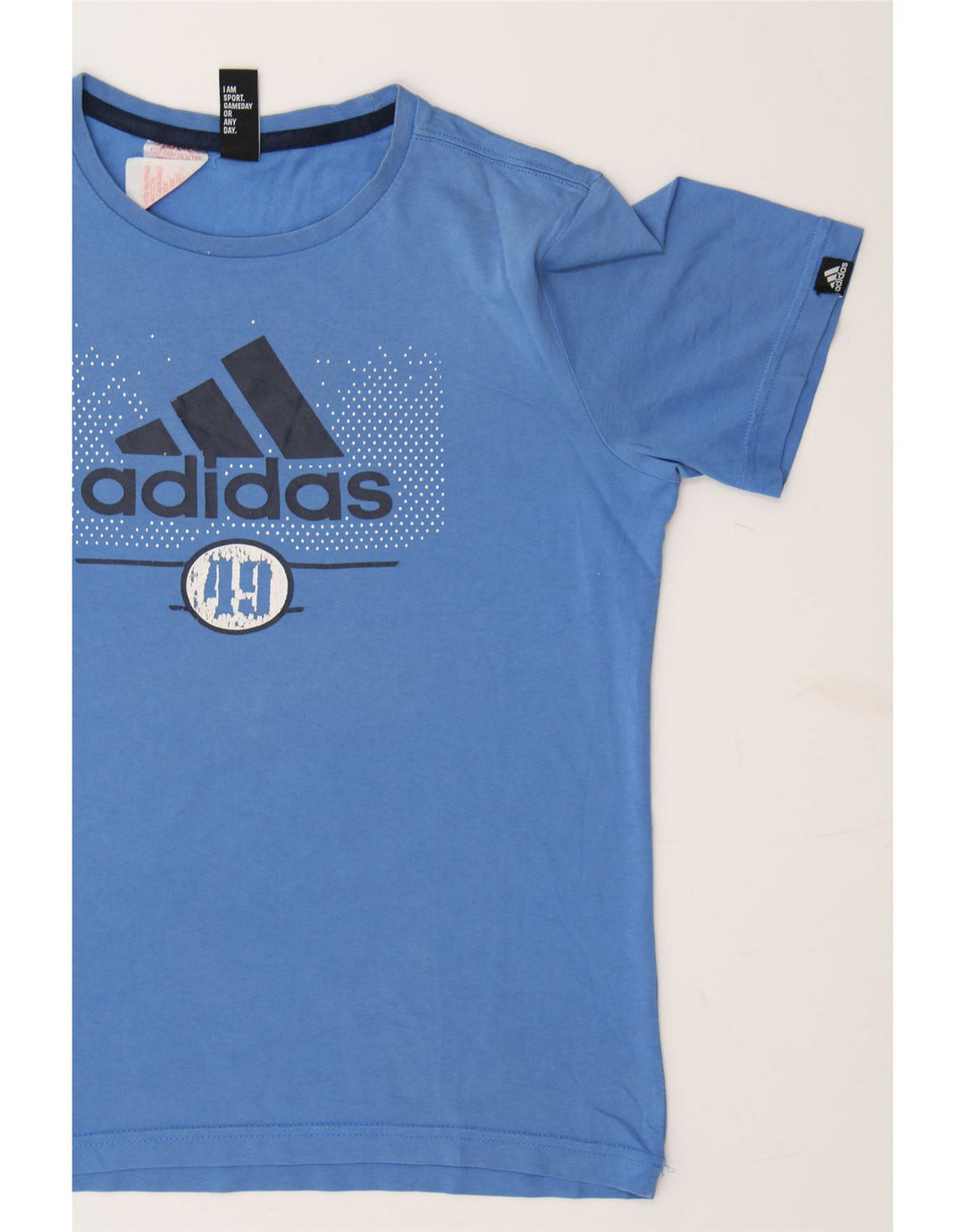 ADIDAS Womens Graphic T-Shirt Top UK 14 Medium Blue Vintage Adidas and Second-Hand Adidas from Messina Hembry 