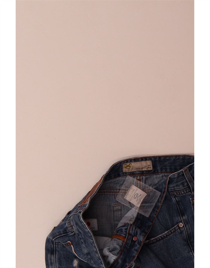 POP 84 Mens Slim Distressed Cropped Jeans W33 L26 Blue Cotton