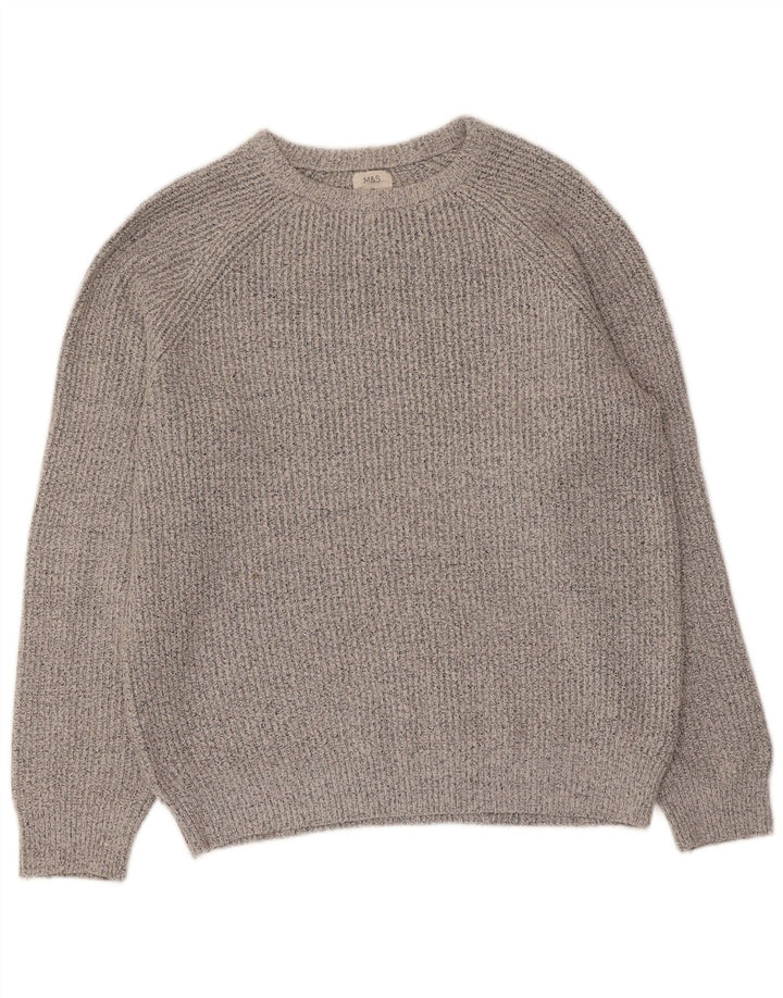 Marks & Spencer Herren-Pullover mit U-Boot-Ausschnitt, mittelgrau geflecktes Polyamid