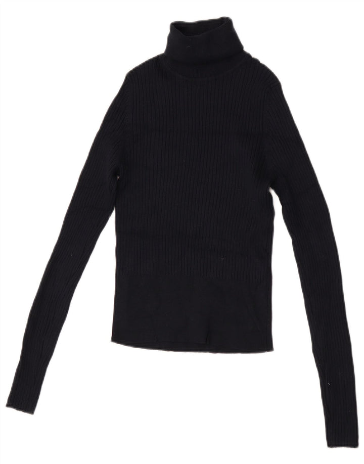 Zara Damen Crop Top Langarm UK 12 Medium Marineblau Viskose