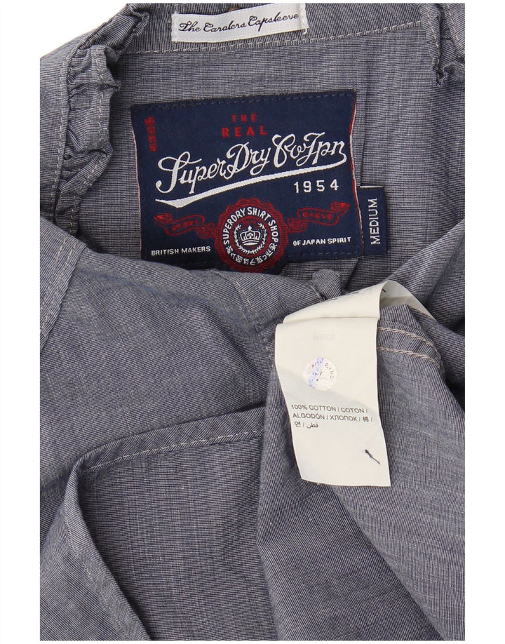 SUPERDRY Damen-Hemdbluse mit Rüschen vorne, UK 12, mittleres Marineblau