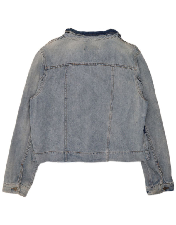 Dkny Womens Crop Denim Jacke UK 18 XL Blaue Colourblock-Baumwolle