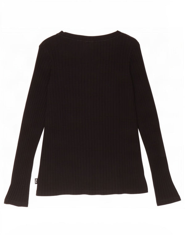 Fila Womens Top Long Sleeve UK 12 Medium Black Cotton