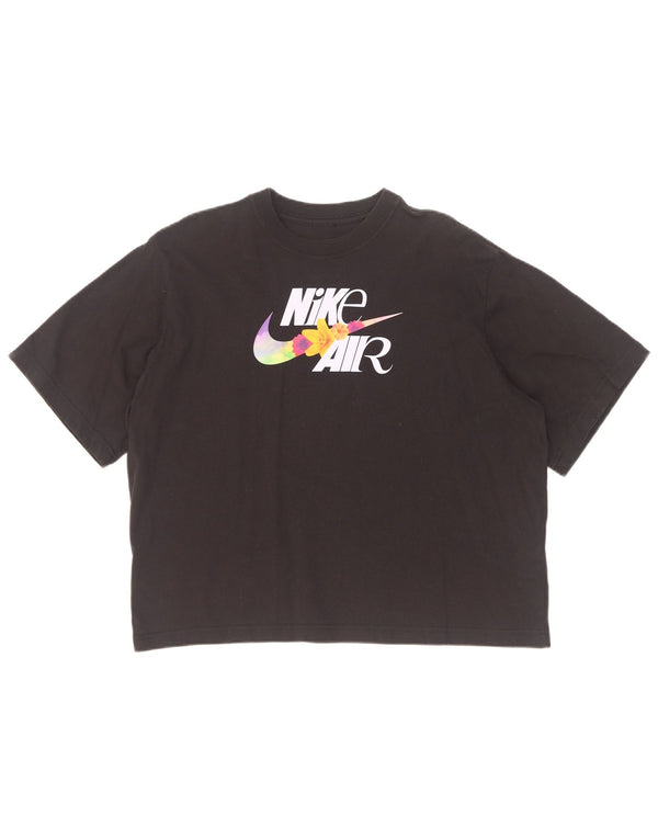 Nike Damen Crop Loose Fit Graphic T-Shirt Top UK 14 Mittelschwarze Baumwolle