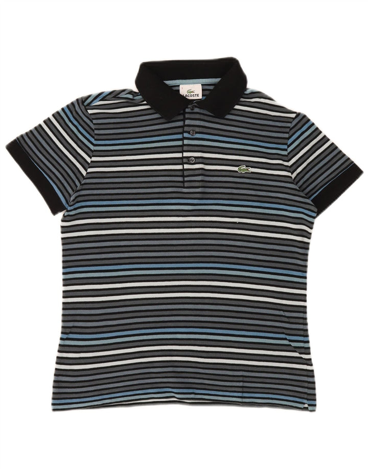 Lacoste Herren-Poloshirt, Größe 3, klein, grau gestreift, Baumwolle