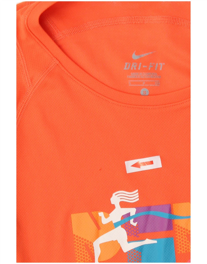 Nike Damen Dri Fit Graphic T-Shirt Top UK 10 Small Orange Polyester