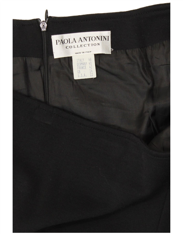PAOLA ANTONINI Damen A-Linienrock UK 14 Large W32 Schwarze Wolle